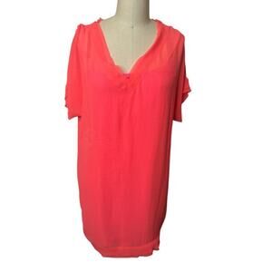 Rachel Roy Coral Short Sleeve Shift Raw Edge Dress Women's Size S NWT